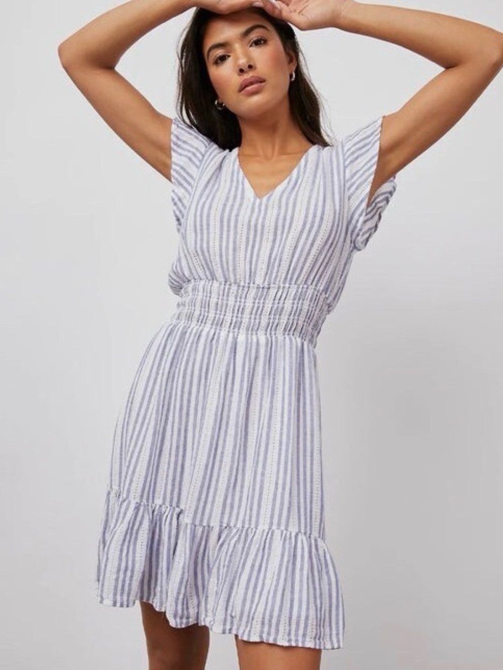 Rails TARA Blue Catalina Stripe Linen Blend Short Dress in Large